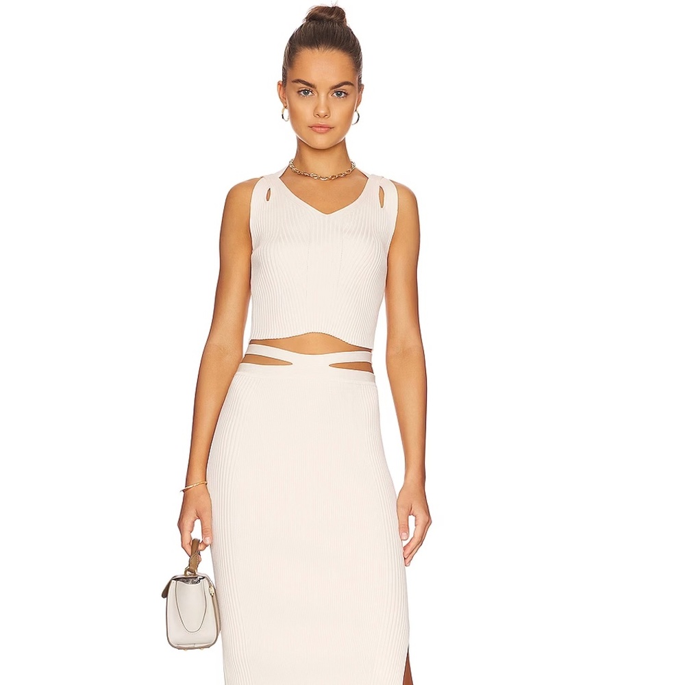 Jonathan Simkhai Lilliane Ivory Knit Cut--Out Halter Top & Orion Rib Kni…
